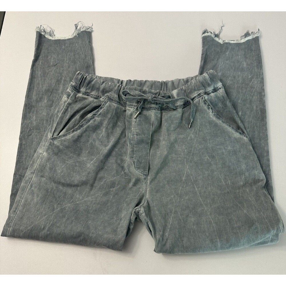 TINA Stephens Made in Italy Blue Front Pull Drawstring Pants Pockets Sz Small